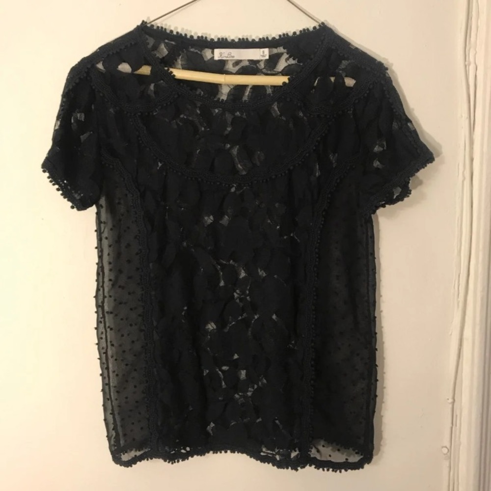 (3/$15) Madewell Sheer Black Lace Top